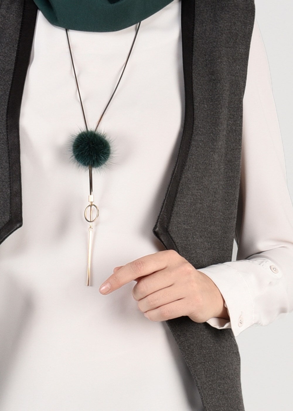 Tesettür giyim GRİ BİYE DETAYLI YELEK 4974 