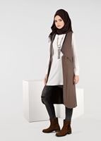 Tesettür giyim KAHVE BİYE DETAYLI YELEK 4974 