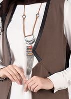 Tesettür giyim KAHVE BİYE DETAYLI YELEK 4974 