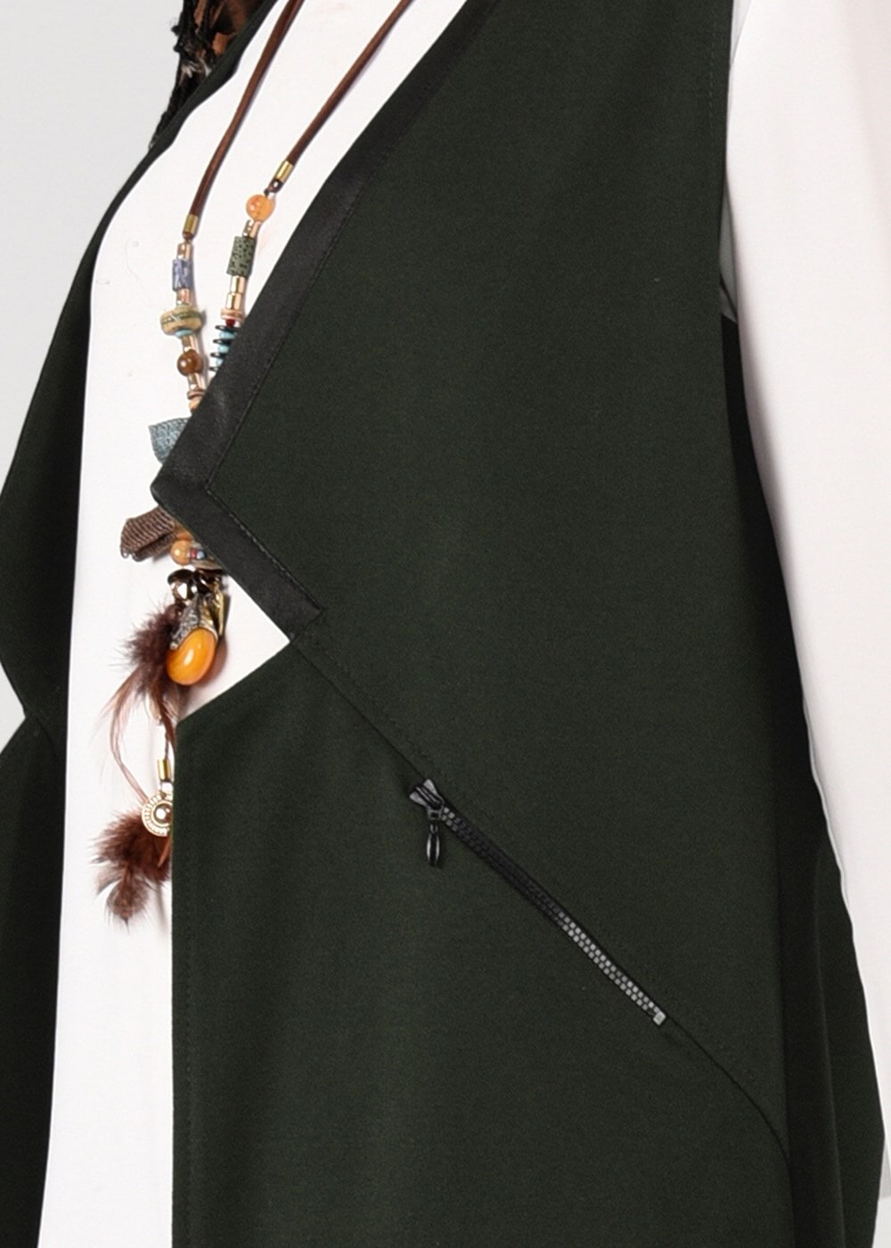 Tesettür giyim HAKİ BİYE DETAYLI YELEK 4974 