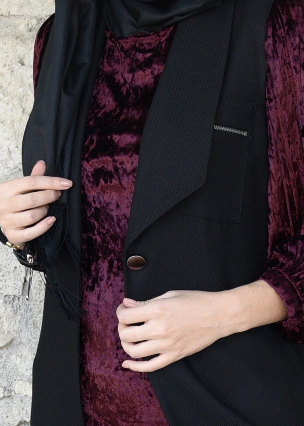 Tesettür giyim SİYAH TEK DÜĞMELİ FERMUAR DETAYLI YELEK 4977