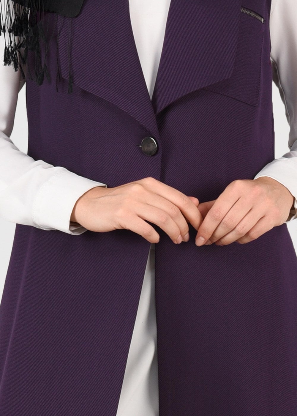 Tesettür giyim MOR TEK DÜĞMELİ FERMUAR DETAYLI YELEK 4977