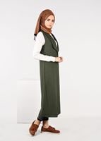 Tesettür giyim HAKİ TEK DÜĞMELİ FERMUAR DETAYLI YELEK 4977