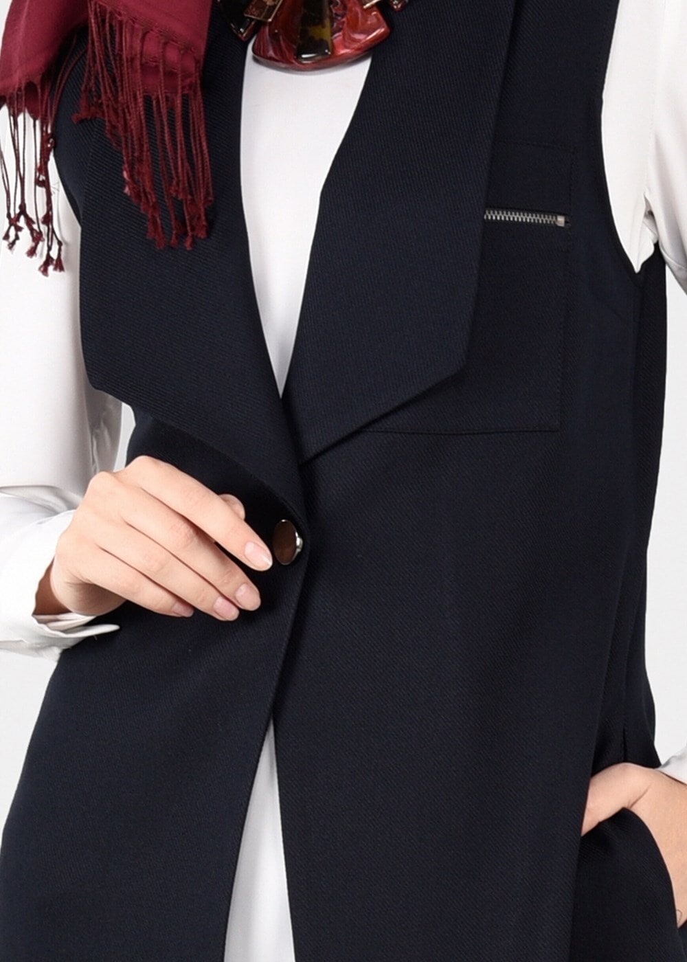 Tesettür giyim LACİVERT TEK DÜĞMELİ FERMUAR DETAYLI YELEK 4977