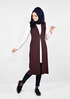 Tesettür giyim KAHVE FLETO CEPLİ YELEK 4989 