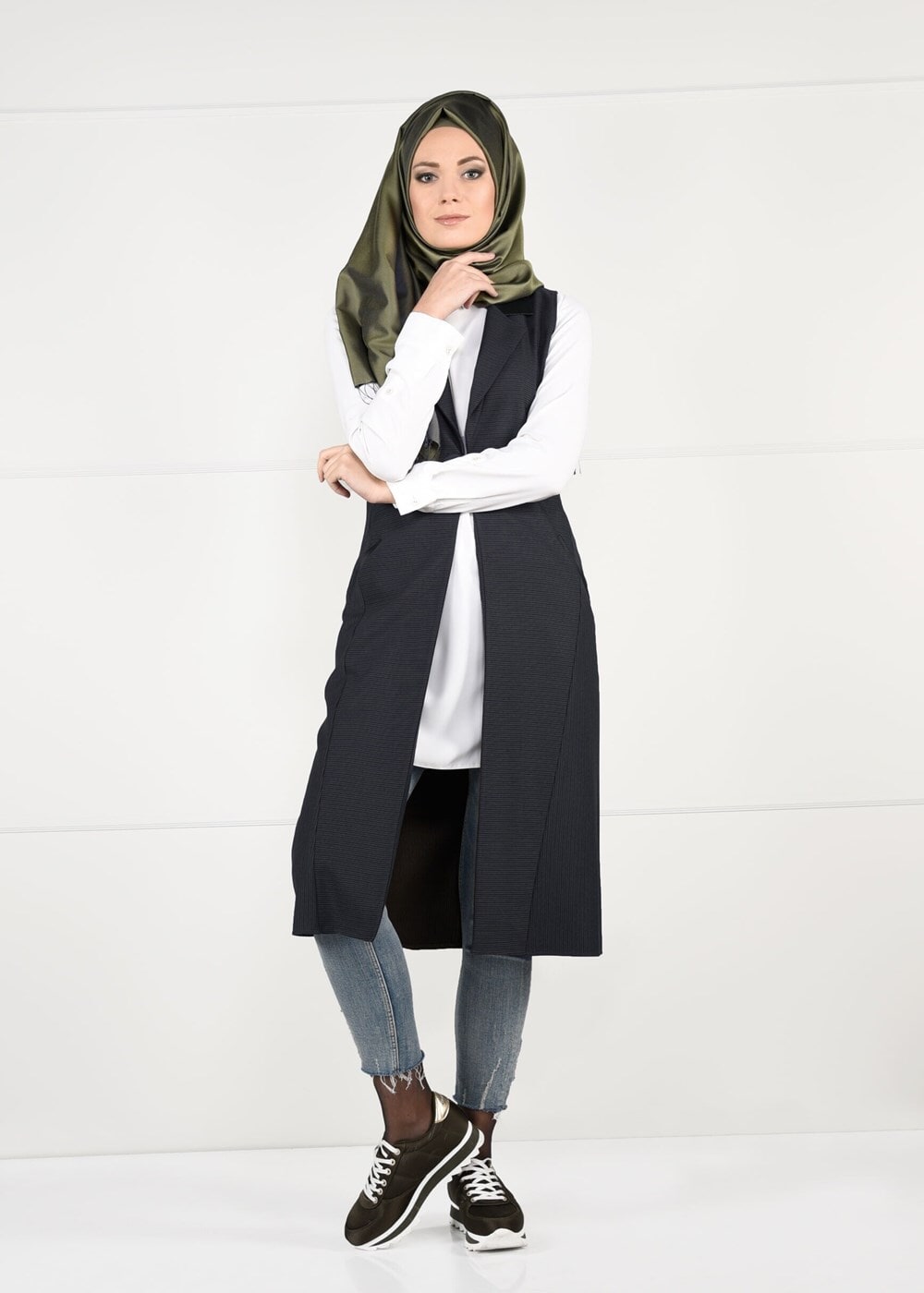 Tesettür giyim VİZON FLETO CEPLİ YELEK 4989 