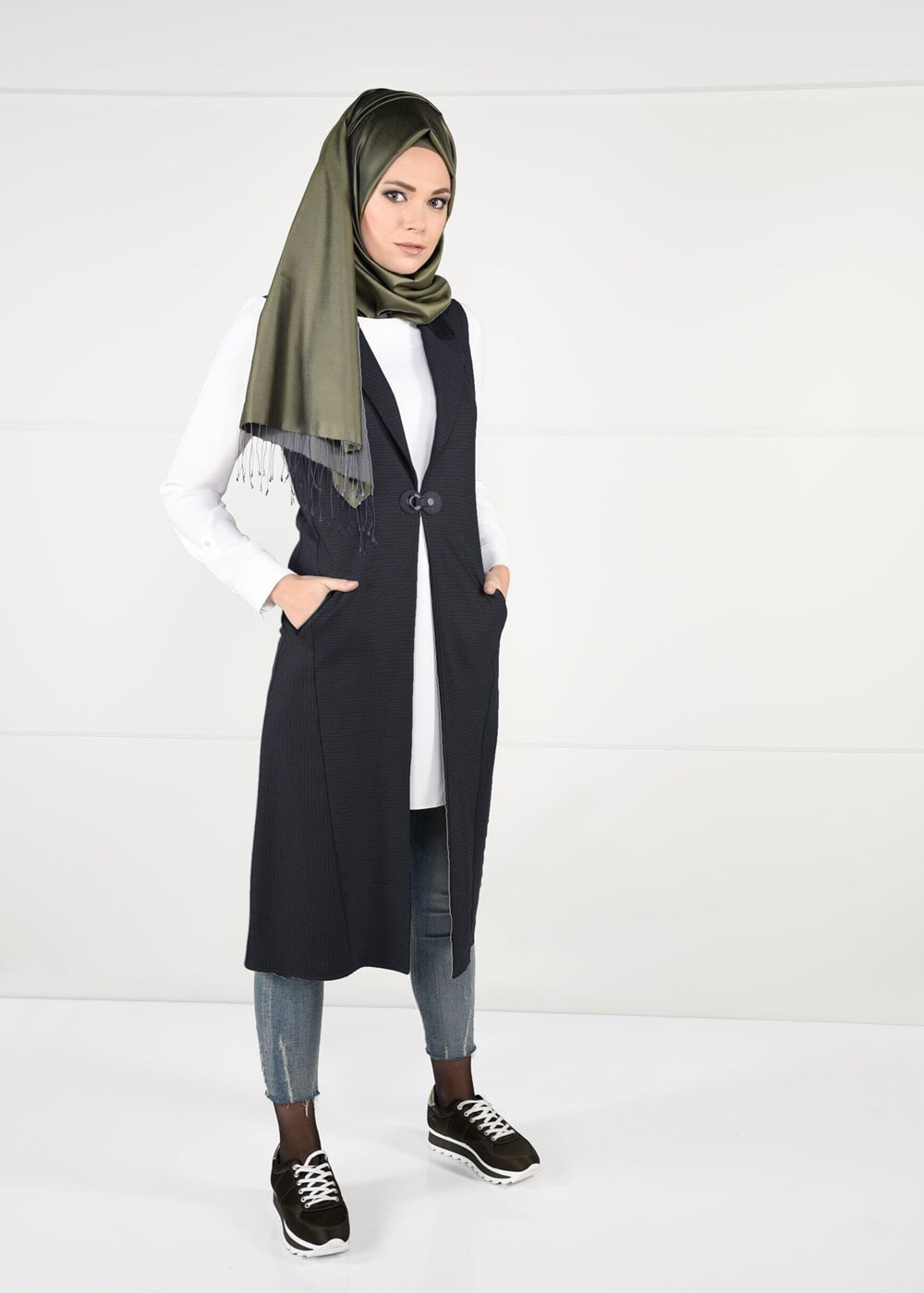Tesettür giyim VİZON FLETO CEPLİ YELEK 4989 