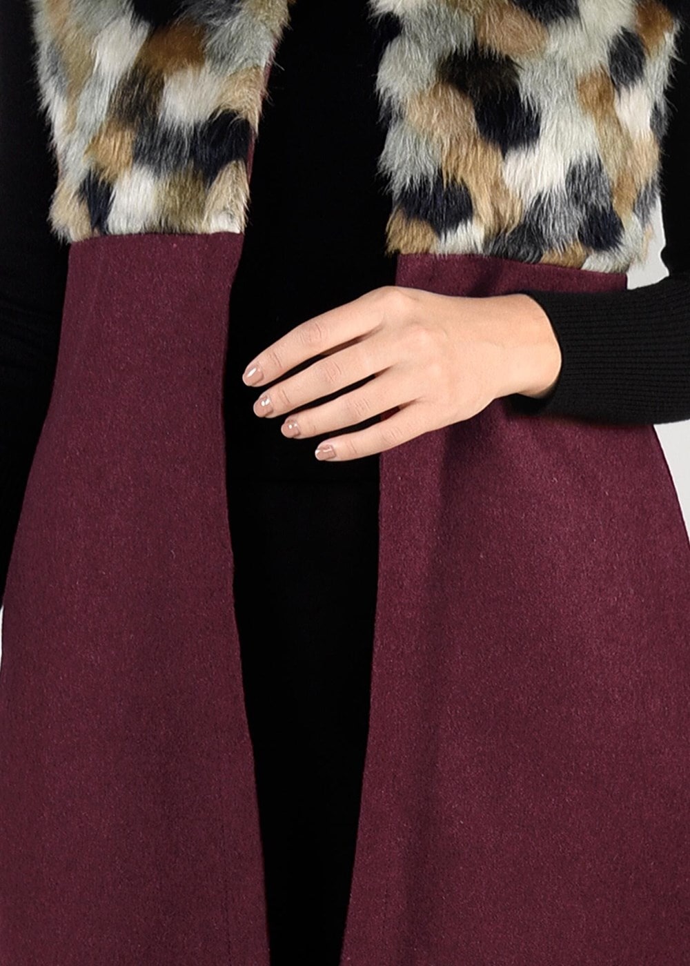 Tesettür giyim BORDO KÜRKLÜ KEÇE YELEK 5648 