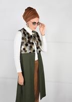 Tesettür giyim HAKİ KÜRKLÜ KEÇE YELEK 5648 