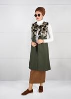 Tesettür giyim HAKİ KÜRKLÜ KEÇE YELEK 5648 