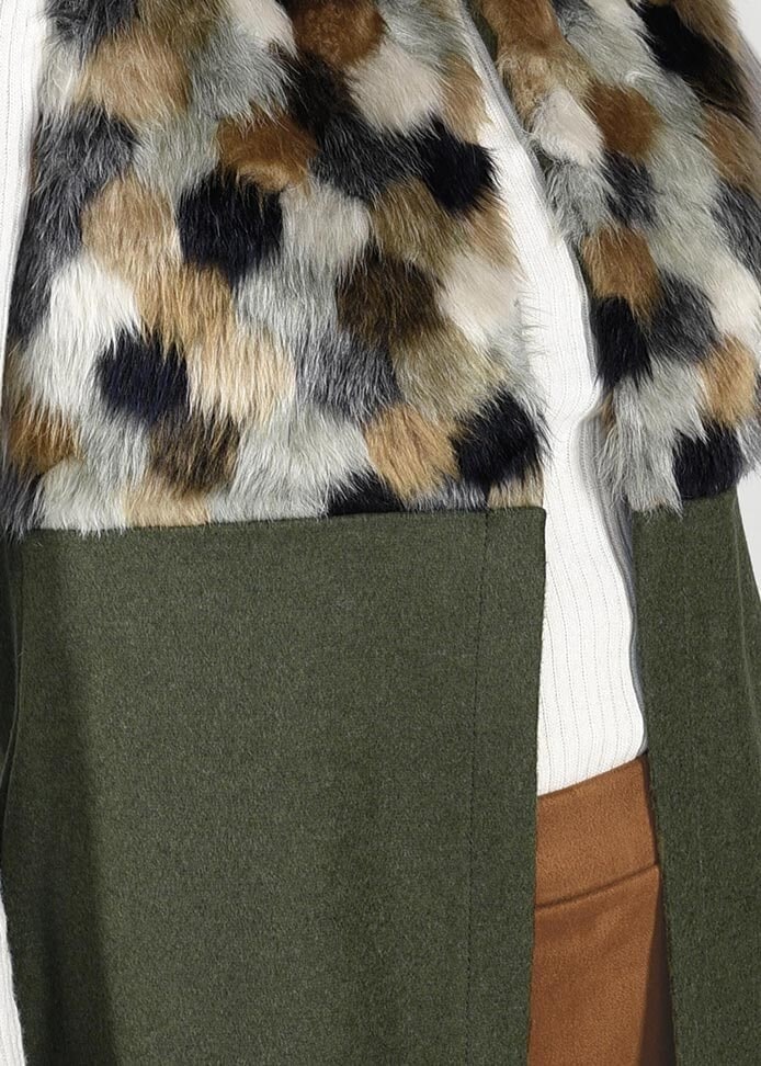 Tesettür giyim HAKİ KÜRKLÜ KEÇE YELEK 5648 