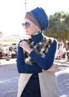 Tesettür giyim BEJ KÜRKLÜ KEÇE YELEK 5648 