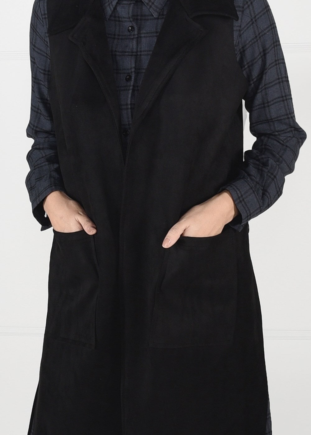 Tesettür giyim SİYAH SIRTI DÜĞME DETAYLI SÜET YELEK 5848 