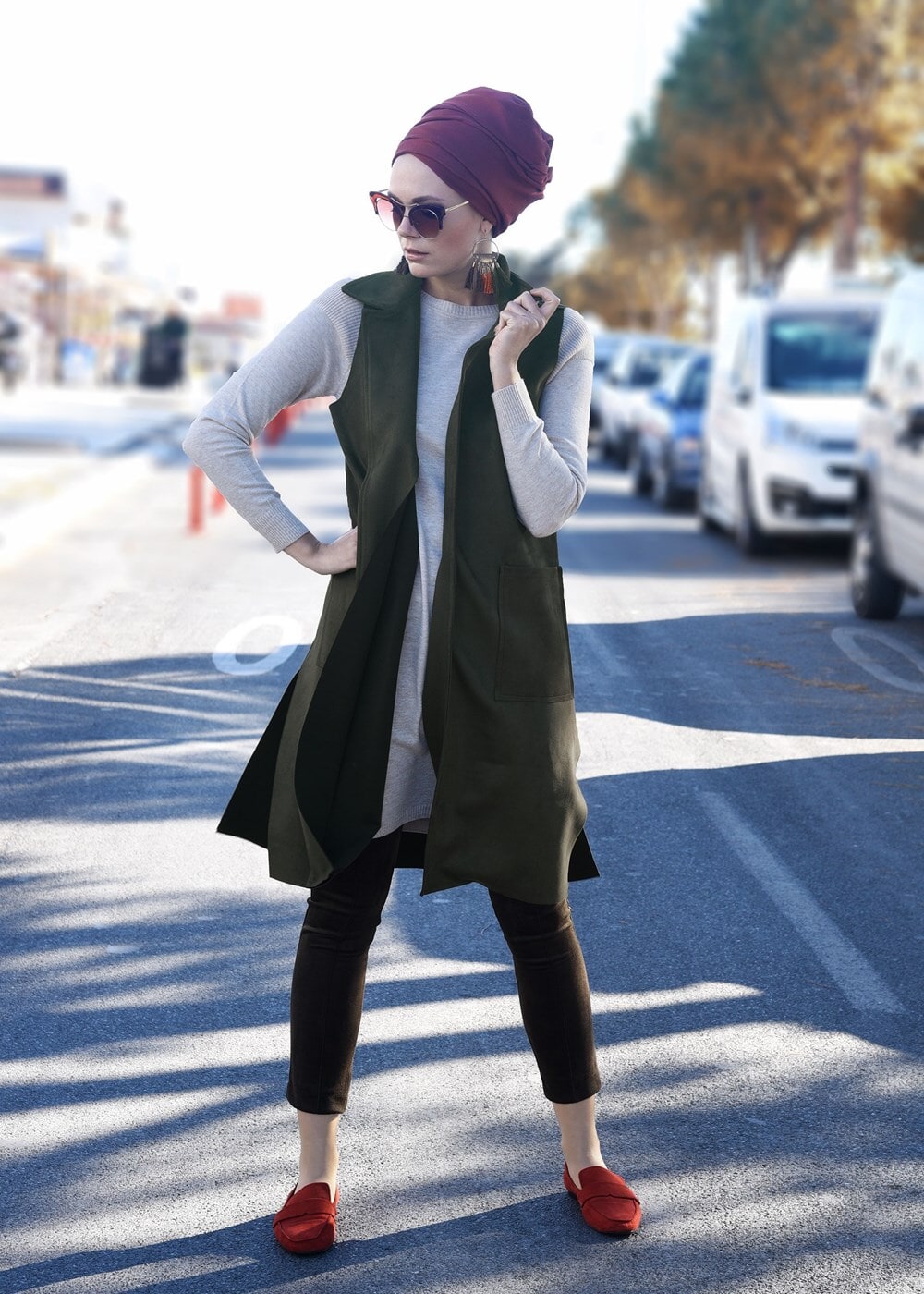 Tesettür giyim HAKİ SIRTI DÜĞME DETAYLI SÜET YELEK 5848 