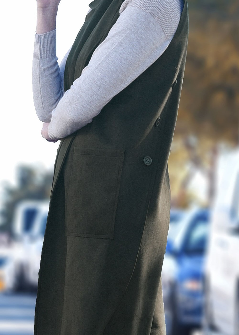 Tesettür giyim HAKİ SIRTI DÜĞME DETAYLI SÜET YELEK 5848 