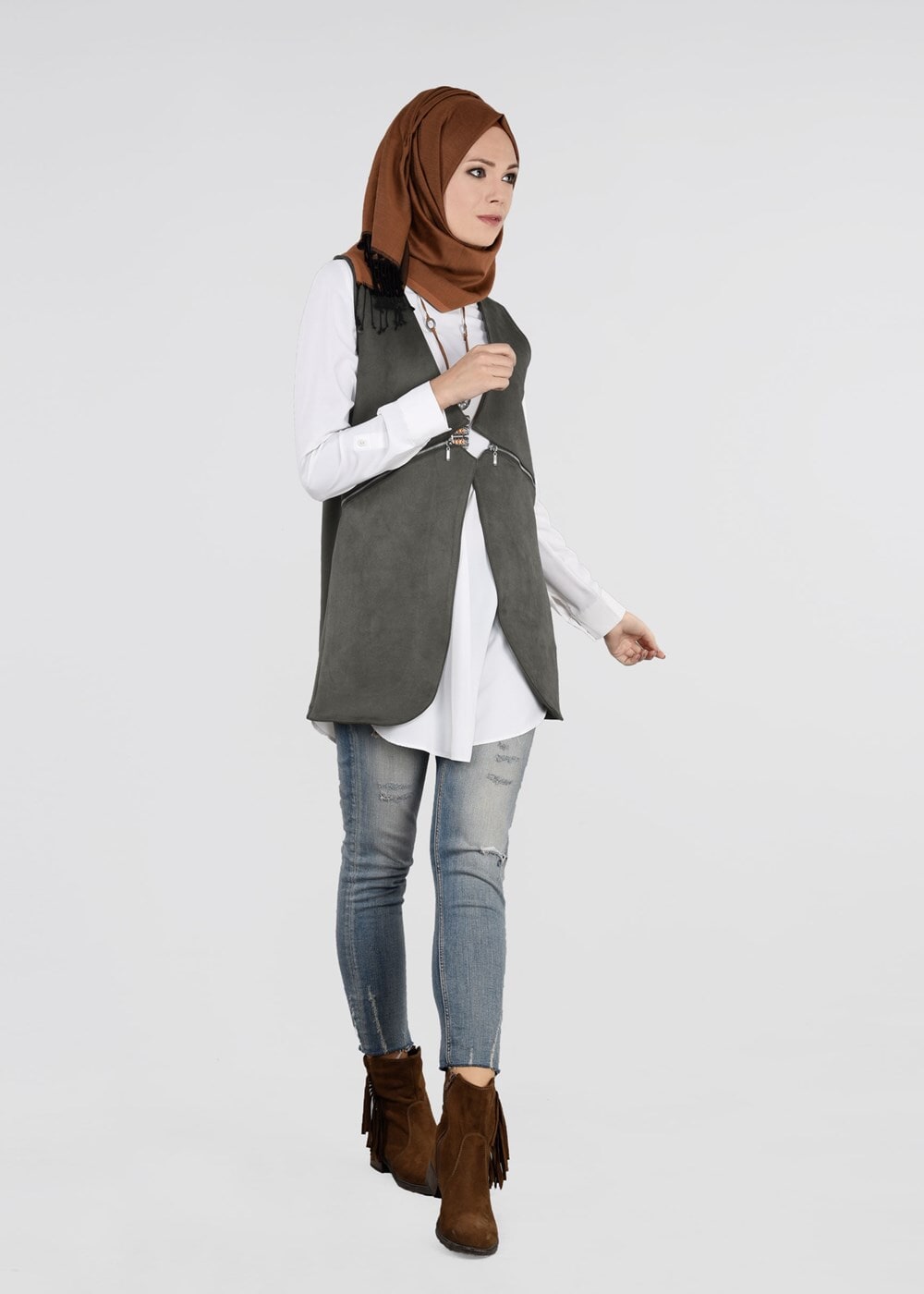 Tesettür giyim HAKİ 6648 YELEK