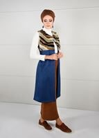 Tesettür giyim MAVİ KÜRK DETAYLI SÜET YELEK 6748 