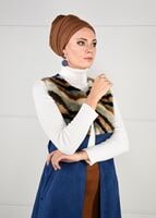 Tesettür giyim MAVİ KÜRK DETAYLI SÜET YELEK 6748 