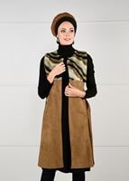 Tesettür giyim TABA KÜRK DETAYLI SÜET YELEK 6748 