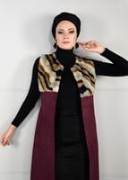 Tesettür giyim MÜRDÜM KÜRK DETAYLI SÜET YELEK 6748 