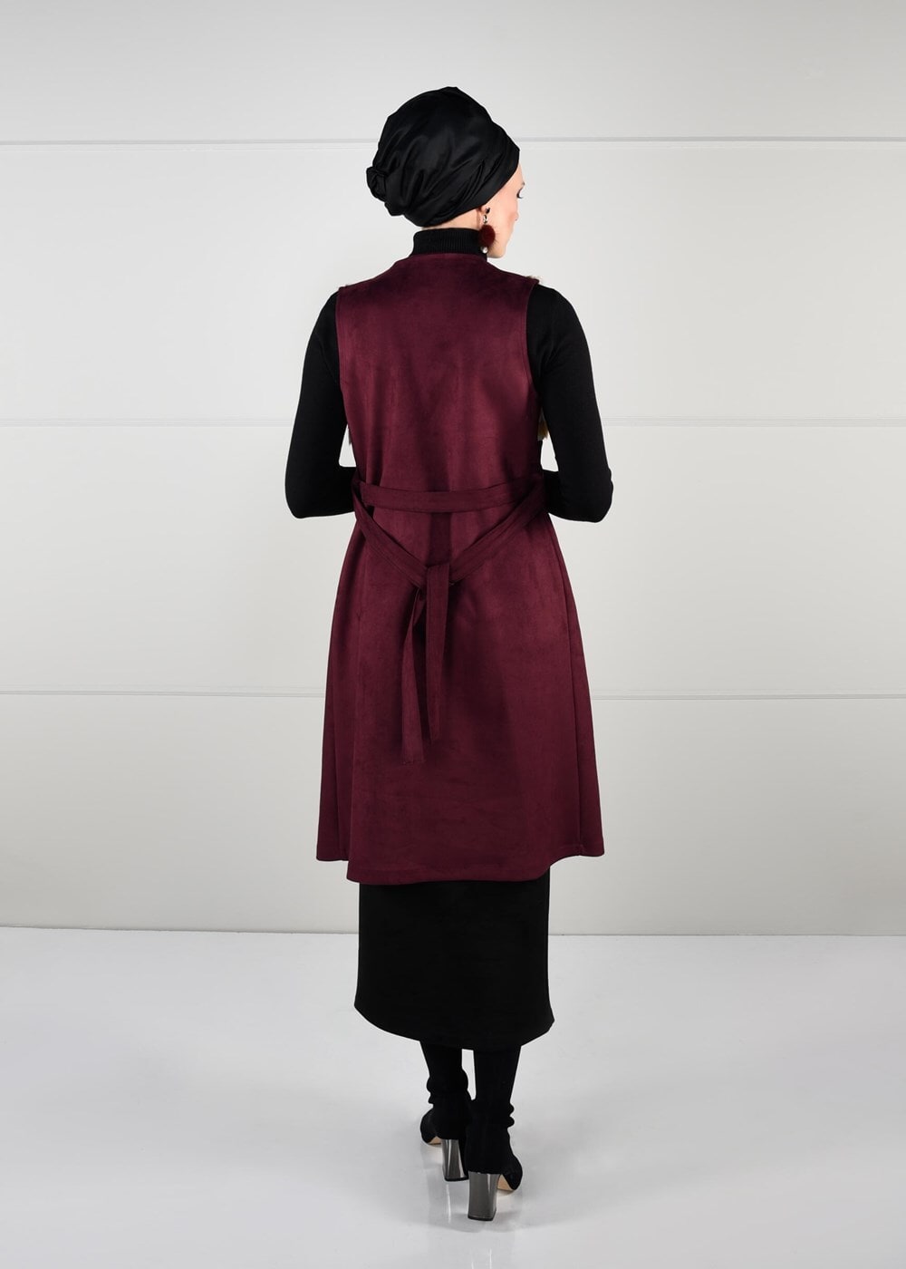 Tesettür giyim MÜRDÜM KÜRK DETAYLI SÜET YELEK 6748 