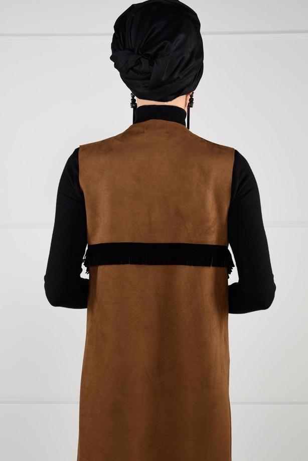 Tesettür giyim  PÜSKÜL DETAYLI SÜET YELEK 6778  - TRENDTESETTÜR