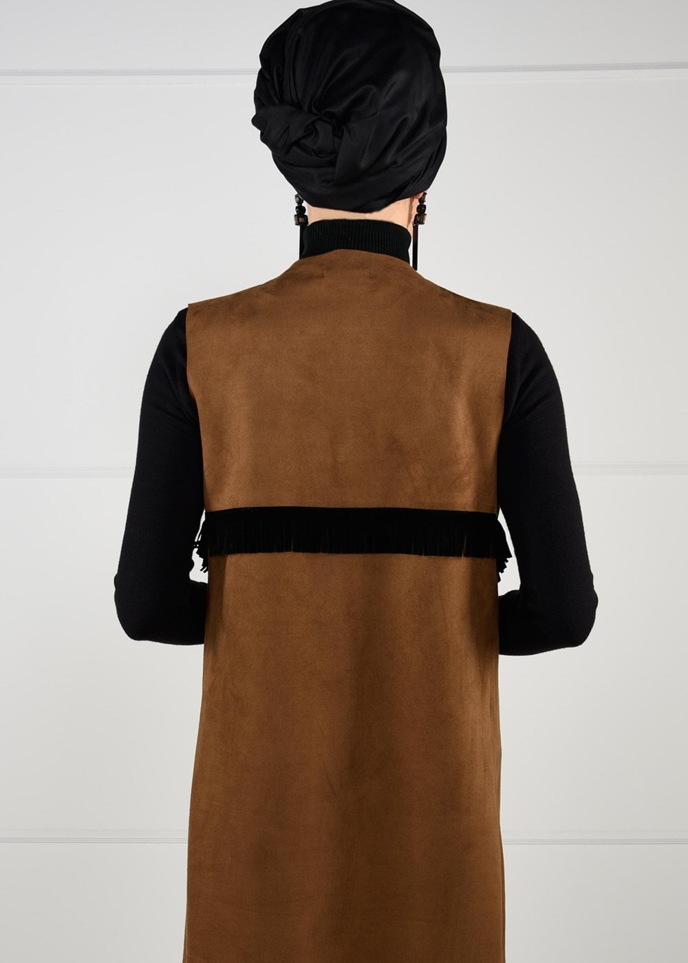 Tesettür giyim TABA PÜSKÜL DETAYLI SÜET YELEK 6778 