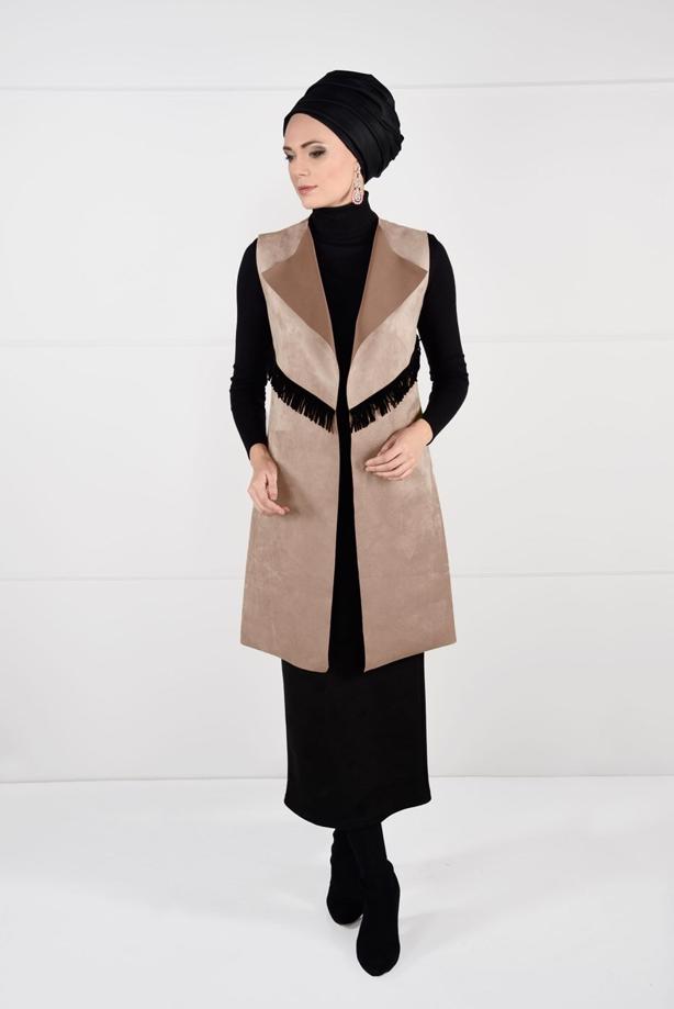 Hijab clothing  FRINGED SUEDE VEST 6778  - TRENDTESETTÜR