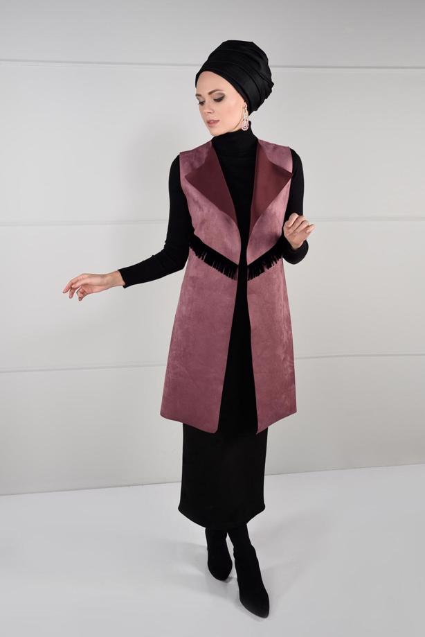 Vêtements hijab  FRINGED SUEDE VEST 6778  - TRENDTESETTÜR