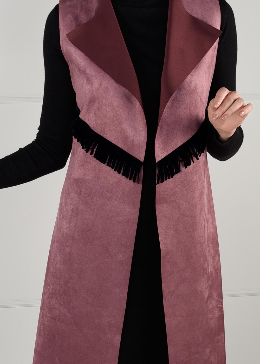 Vêtements hijab ROSE GILET EN DAIM À FRANGES 6778
