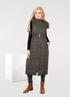 Tesettür giyim HAKİ PELUŞ DETAYLI KEMERLİ KAPİTONE YELEK 9601