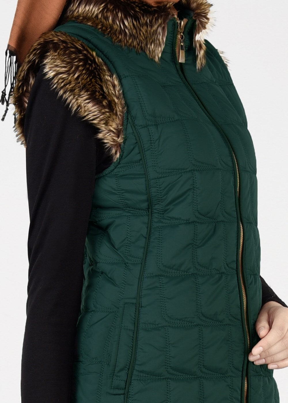 Tesettür giyim HAKİ PELUŞLU ŞİŞME YELEK 9707 