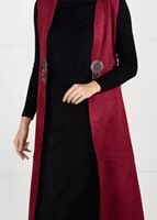 Tesettür giyim KIRMIZI BELİ DETAYLI SÜET YELEK 9748