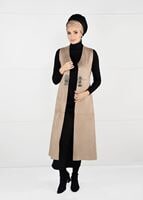 Tesettür giyim BEJ BELİ DETAYLI SÜET YELEK 9748