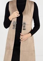 Tesettür giyim BEJ BELİ DETAYLI SÜET YELEK 9748
