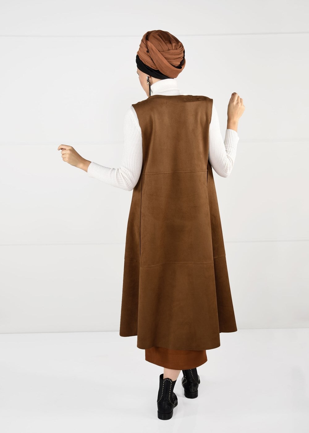 Tesettür giyim TABA BELİ DETAYLI SÜET YELEK 9748