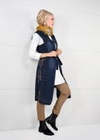 Tesettür giyim LACİVERT NAKIŞLI DENİM YELEK 9807 