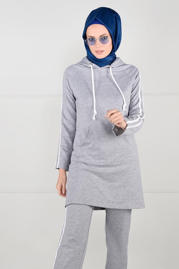 Vêtements hijab GRIS TUNIQUE DE SURVÊTEMENT À RAYURES 0051 - TRENDTESETTÜR