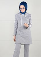 Hijab clothing GREY STRIPE DETAIL TRACKSUIT TUNIC 0051 
