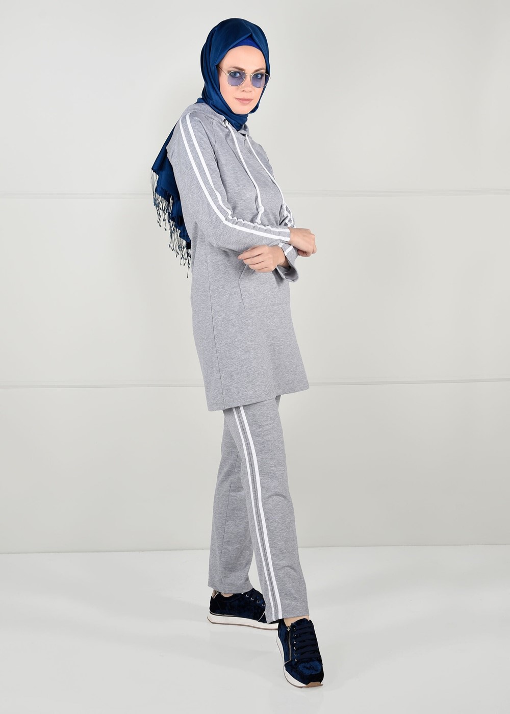 Hijab clothing GREY STRIPE DETAIL TRACKSUIT TUNIC 0051 