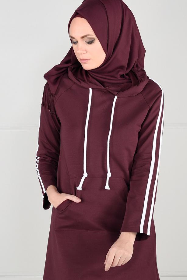 Vêtements hijab ROUGE BORDEAUX TUNIQUE DE SURVÊTEMENT À RAYURES 0051 - TRENDTESETTÜR