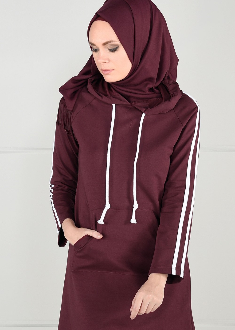 Vêtements hijab ROUGE BORDEAUX TUNIQUE DE SURVÊTEMENT À RAYURES 0051