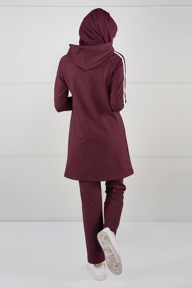 Vêtements hijab ROUGE BORDEAUX TUNIQUE DE SURVÊTEMENT À RAYURES 0051 - TRENDTESETTÜR