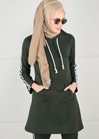 Vêtements hijab KAKI TUNIQUE DE SURVÊTEMENT À RAYURES 0051