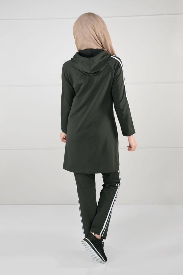 Vêtements hijab KAKI TUNIQUE DE SURVÊTEMENT À RAYURES 0051 - TRENDTESETTÜR