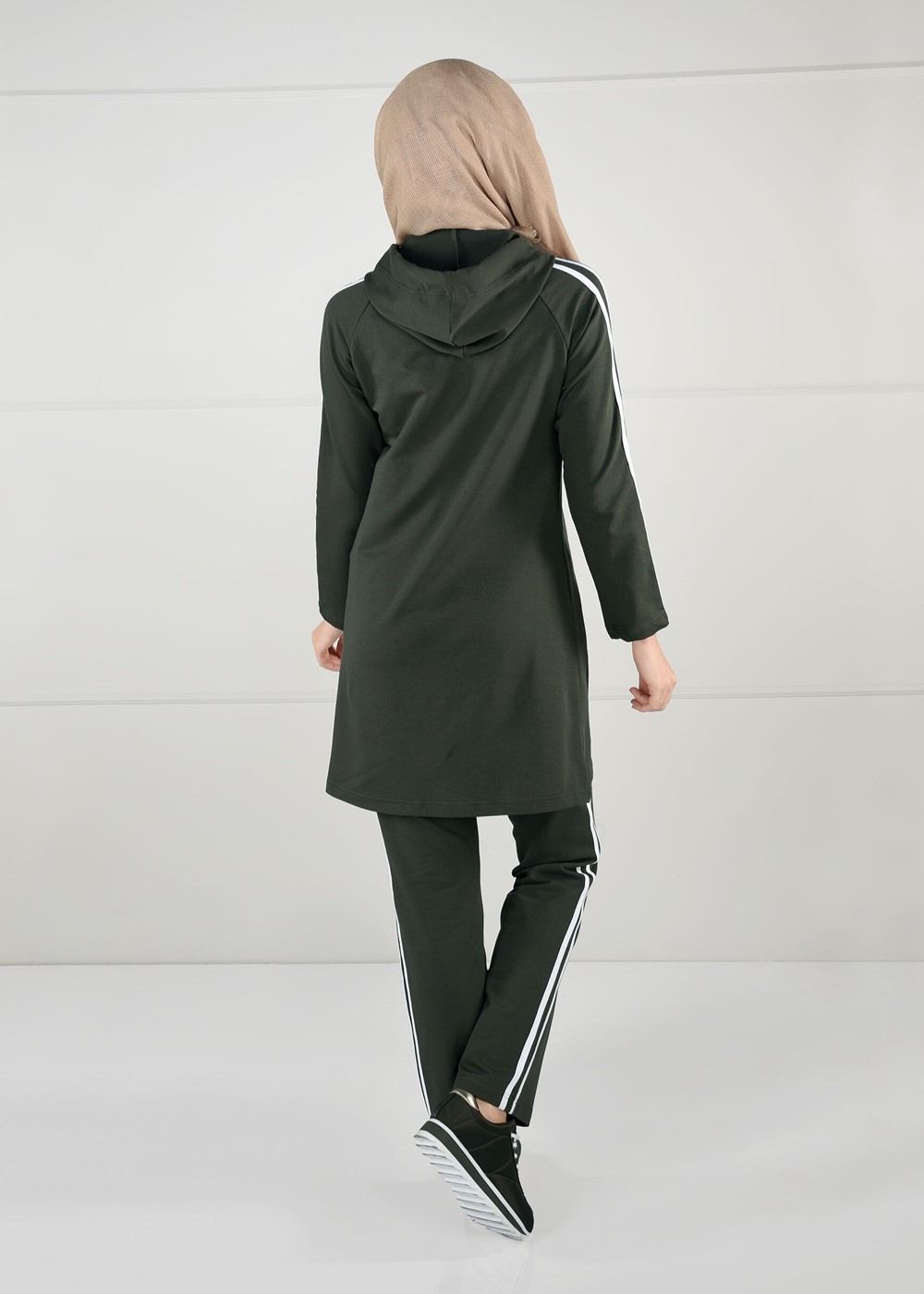 Vêtements hijab KAKI TUNIQUE DE SURVÊTEMENT À RAYURES 0051