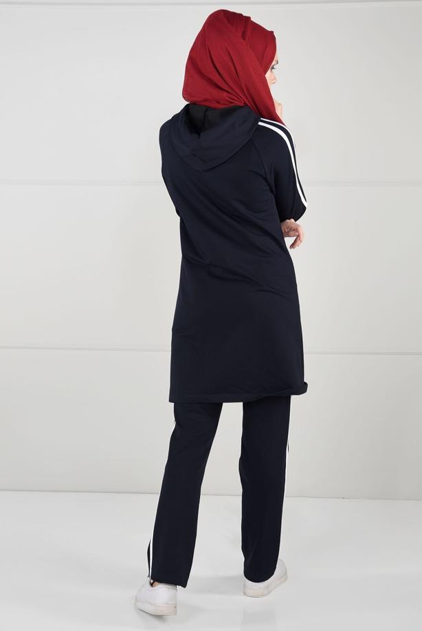 Vêtements hijab BLEU MARINE TUNIQUE DE SURVÊTEMENT À RAYURES 0051 - TRENDTESETTÜR