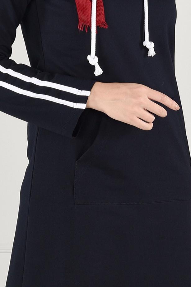 Vêtements hijab BLEU MARINE TUNIQUE DE SURVÊTEMENT À RAYURES 0051 - TRENDTESETTÜR