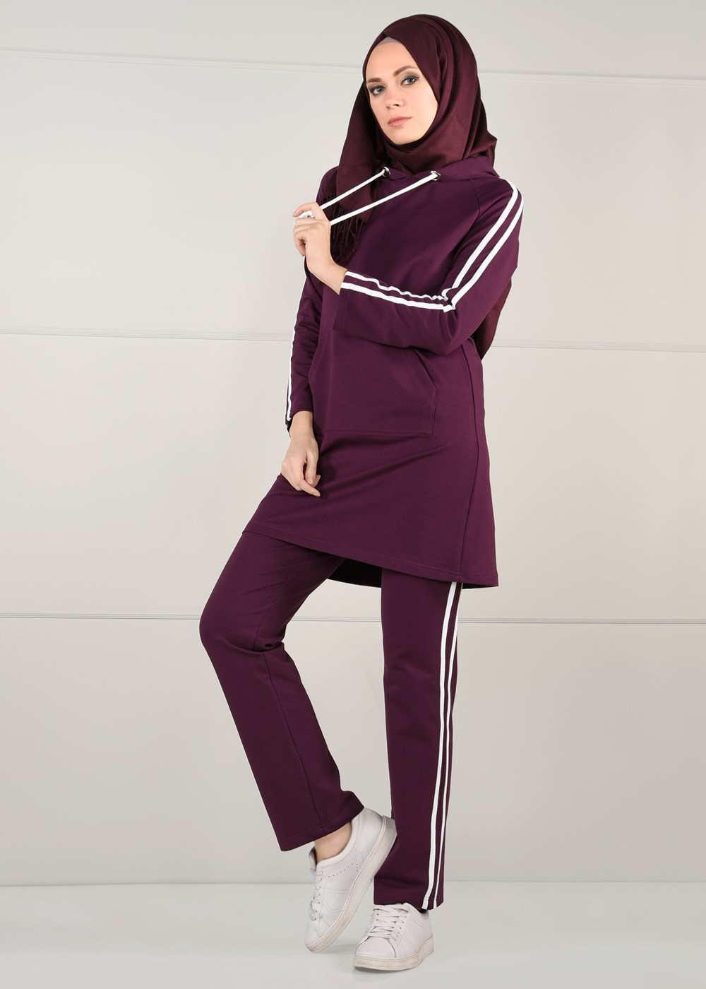 Vêtements hijab PRUNE TUNIQUE DE SURVÊTEMENT À RAYURES 0051