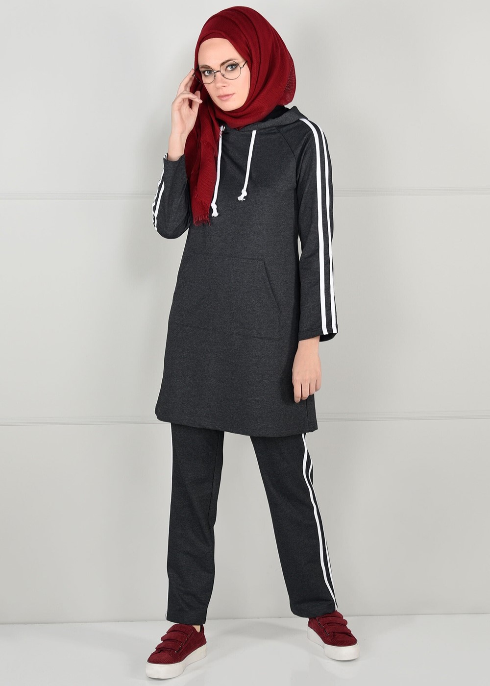 Vêtements hijab GRIS TUNIQUE DE SURVÊTEMENT À RAYURES 0051